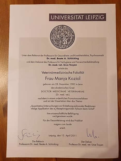 Doctorate certificate from the University of Leipzig.